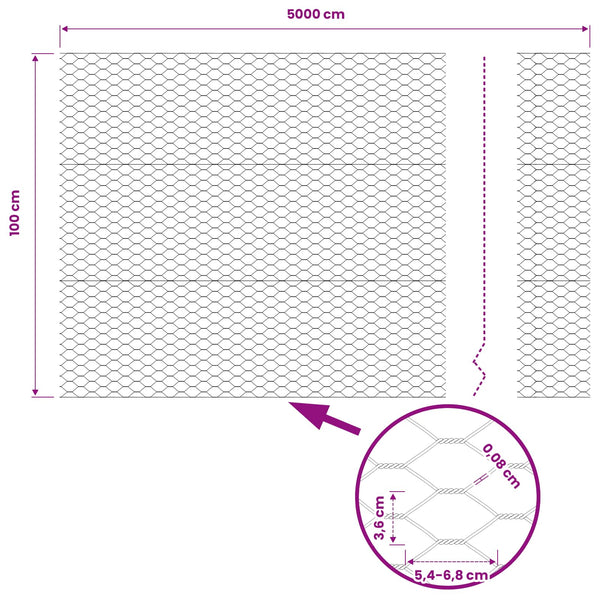 Kuusikulmainen aita 1 x 50 m Polyvinyylikloridi Harmaa