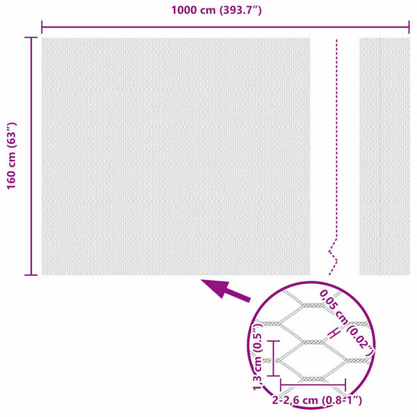 Kuusikulmainen aita 1,6 x 10 m Galvanoitu teräs Hopea