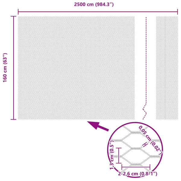 Kuusikulmainen aita 1,6 x 25 m Galvanoitu teräs Hopea