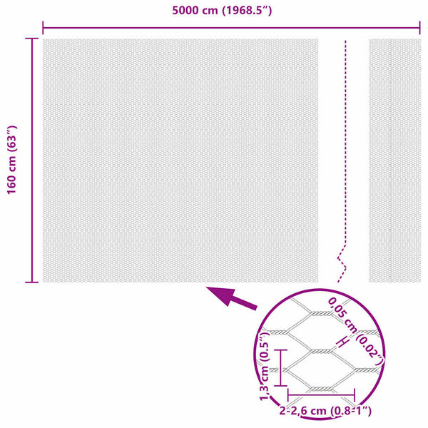 Kuusikulmainen aita 1,6 x 50 m Galvanoitu teräs Hopea
