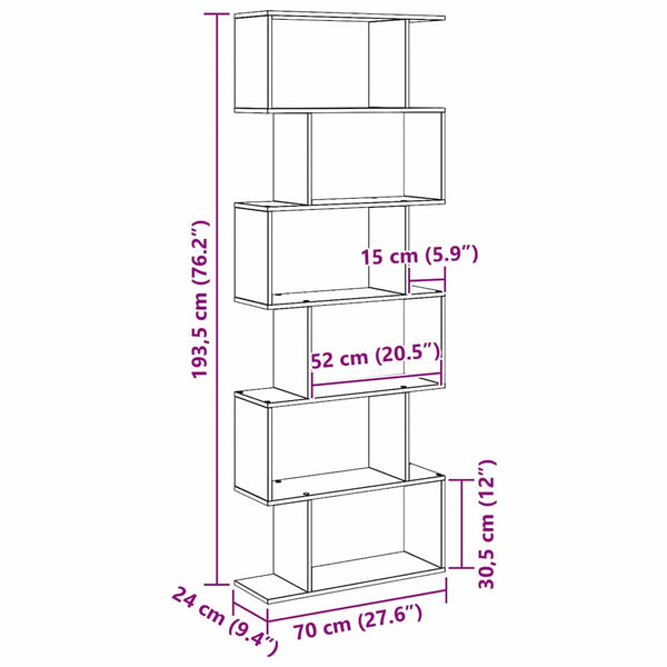 Kirjahylly 6 tasoa 70 x 24 x 193,5 cm Tekninen puu Musta tammi.