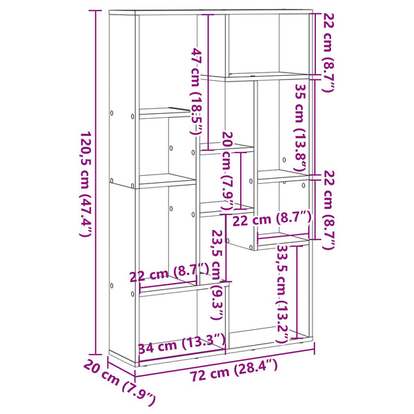 Kirjahylly 8 tasoa 72 x 20 x 120,5 cm Tekninen puu Musta tammi.