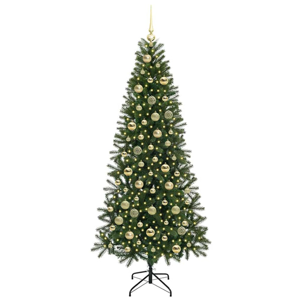 Tekojoulukuusi 300 LED-valoilla Vihreä 210 cm PE ja PVC