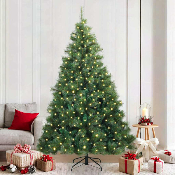 Tekojoulukuusi 300 LED-valoilla Vihreä 210 cm PE ja PVC