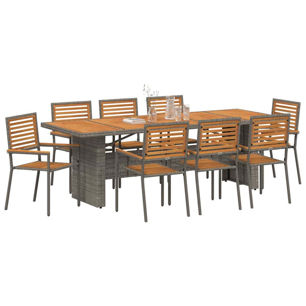 Piharuokailu setti 9 pcs Harmaa ja ruskea polyrottinki