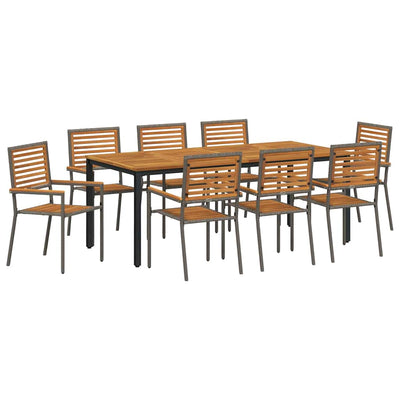Harmaa piharuokailu setti Studii 9 pcs (luonnollinen teak)