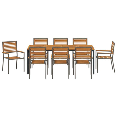 Harmaa piharuokailu setti Studii 9 pcs (luonnollinen teak)