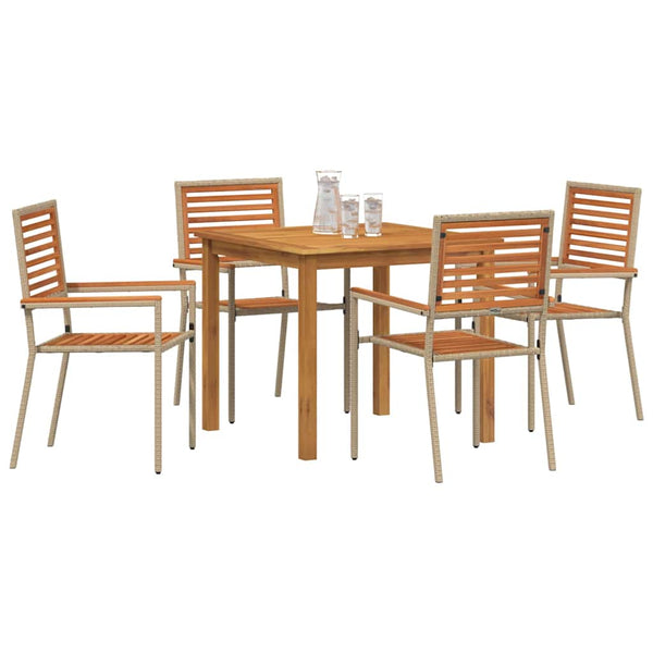 Piharuokailu setti 5 kpl Beige Tiheä akasiapuu