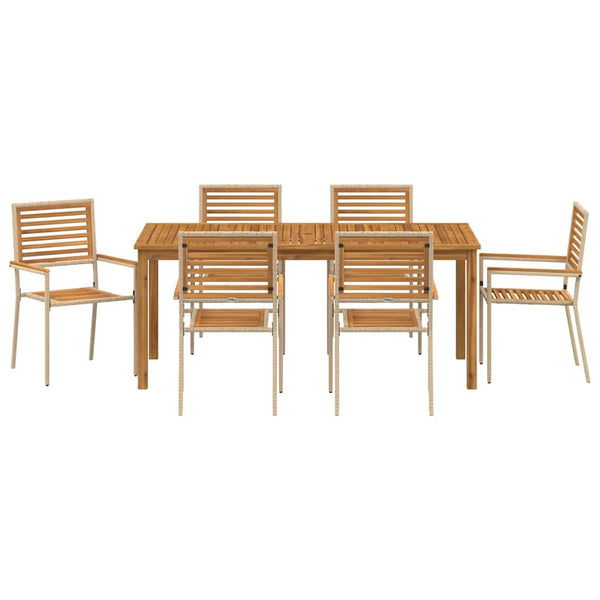 Piharuokailu setti 7 kpl Beige Tiheä akasiapuu