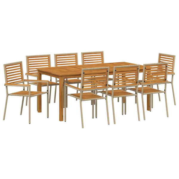 Piharuokailu setti 9 kpl Beige Tiheä akasiapuu