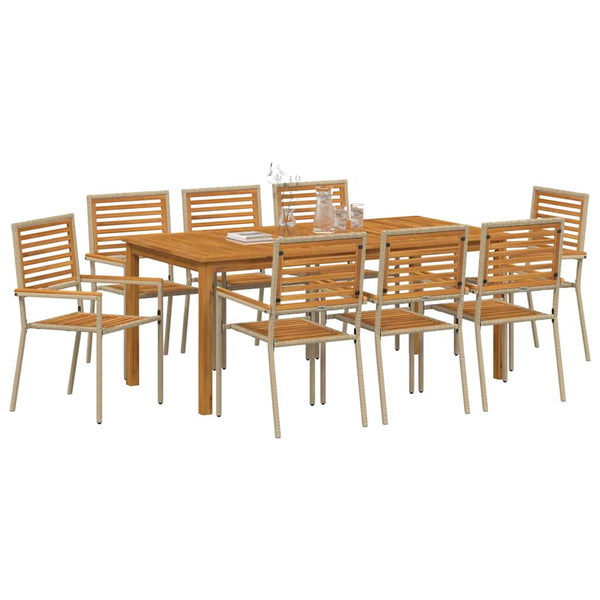 Piharuokailu setti 9 kpl Beige Tiheä akasiapuu