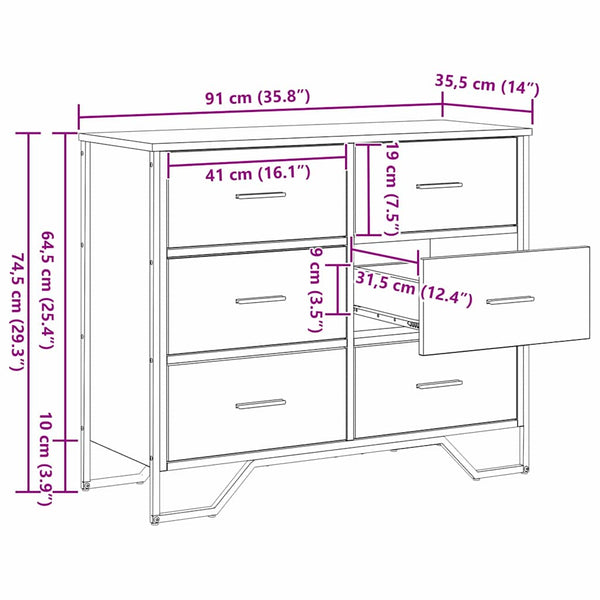 Lipasto Muut Musta tammi 91 x 35.5 x 74.5 cm Tekninen puu