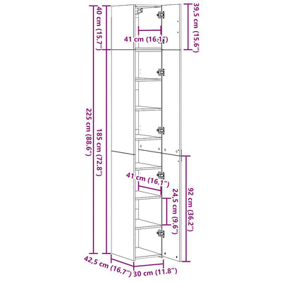 Kapea varastokaappi artesaani tammi 30 x 42.5 x 225 cm