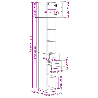 Kapea varastokaappi Musta tammi 30 x 42.5 x 225 cm Tekninen puu