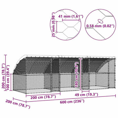 Hopea kanahäkki Cucerca 600x200x198.5cm (galvanoitu teräs)