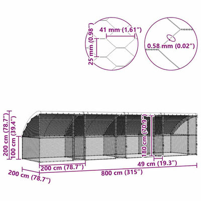 Hopea kanahäkki Cheane 800x200x198.5cm (galvanoitu teräs)