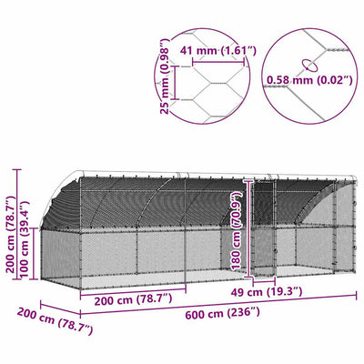 Hopea kanahäkki Borisovici 600x200x198.5cm (galvanoitu teräs)
