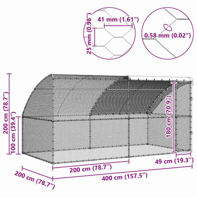 Hopea kanahäkki Mariia 400x200x198.5cm (galvanoitu teräs)