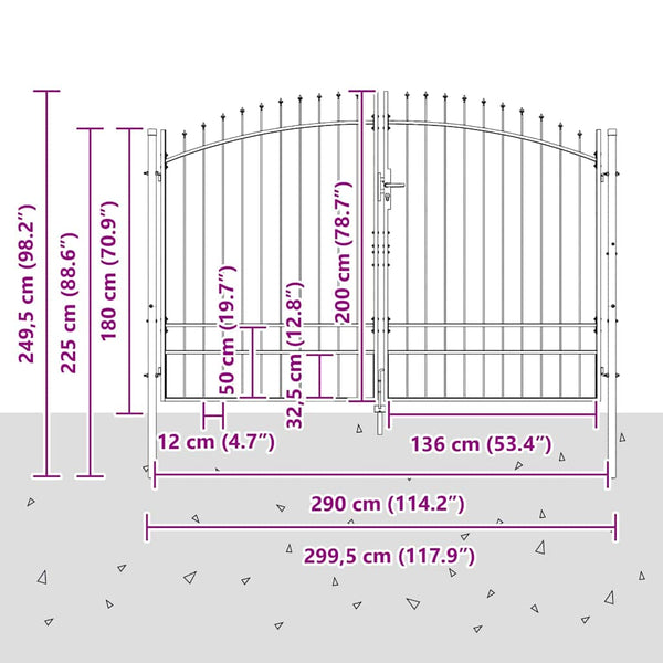 Kaksiosainen portti WOERDEN 299,5 x 249,5 cm Teräs Lukittava