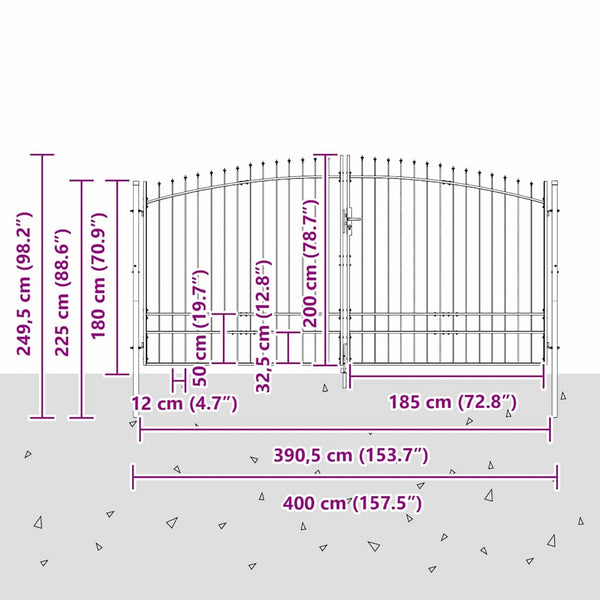 Kaksiosainen portti WOERDEN 400 x 249,5 cm Teräs Lukittava