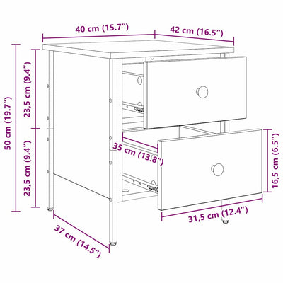 Vanha puu yöpöytäkaappi laatikon kanssa Merlani 40x42x50cm