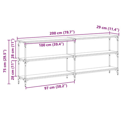 Artesaani tammi konsolipöytä hyllyllä Luciea 200x29x75cm