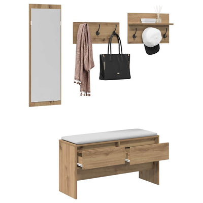 Eteiskalustesetti peilillä 4 pcs Musta tammi 90 x 31 x 46.5 cm