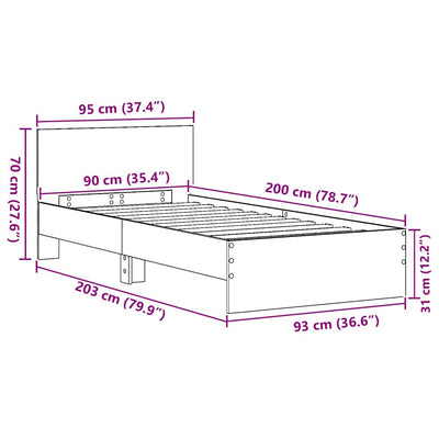 Sängyn runko päätyllä Vanha puu 90 x 200 cm Tekninen puu