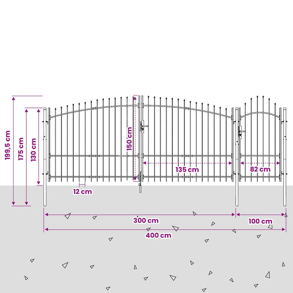 Puutarhaportti WOERDEN 150 x 400 cm Lukittava Teräs Harmaa