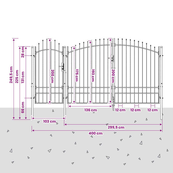 Puutarhaportti WOERDEN 200 x 400 cm Lukittava Teräs Harmaa