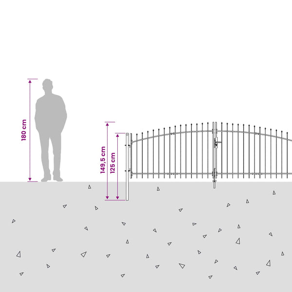 Puutarhaportti WOERDEN 100 x 500 cm Lukittava Teräs Harmaa