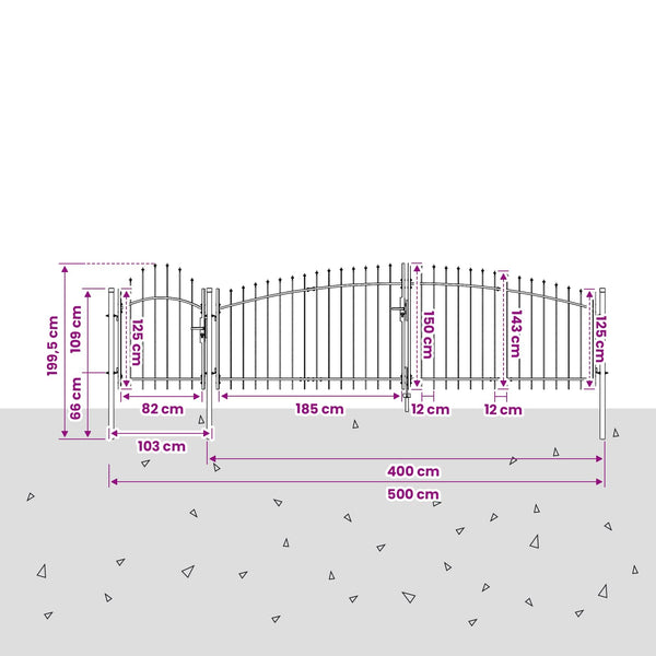 Puutarhaportti WOERDEN 150 x 500 cm Lukittava Teräs Harmaa