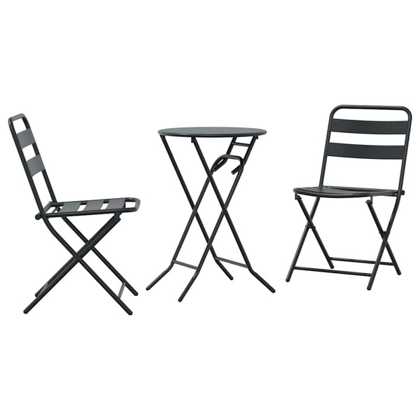 3 osainen Puutarhan Bistro Set Antrasiitti Teräksestä