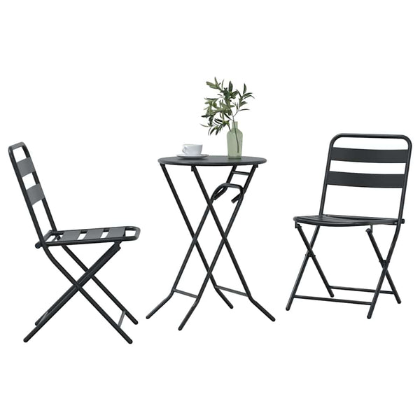 3 osainen Puutarhan Bistro Set Antrasiitti Teräksestä