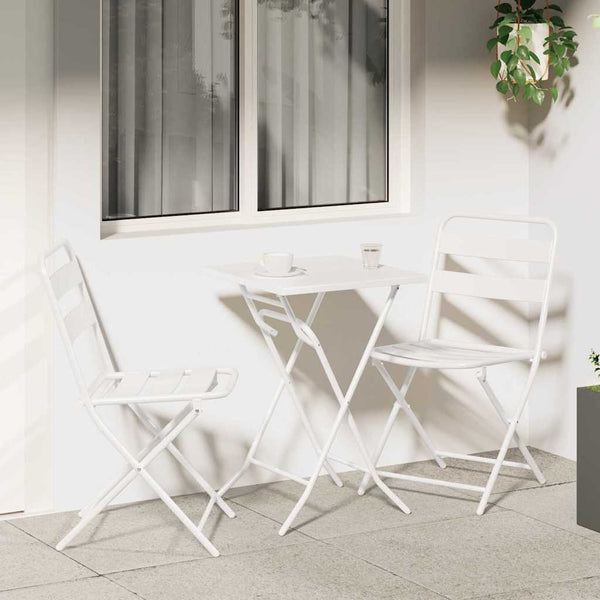 Valkoinen Teräksinen Bistro Set 3 osaa Puutarhaan