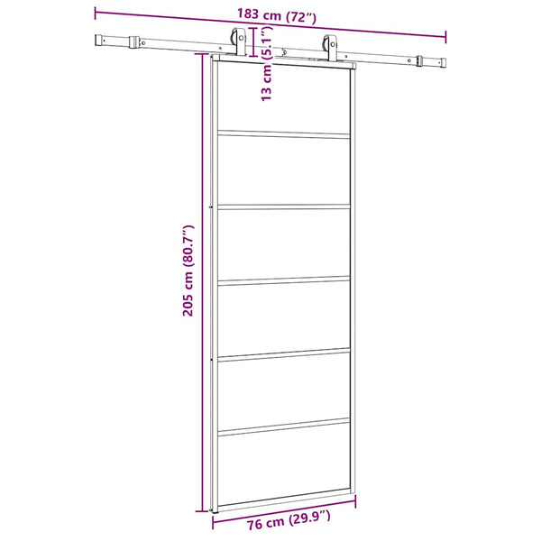 Liukuovi asennustarvikkeilla musta 76x205 cm ESG lasi