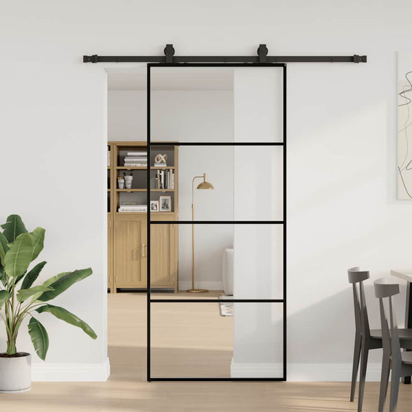 Liukuovi asennustarvikkeilla musta 90x205 cm ESG lasi