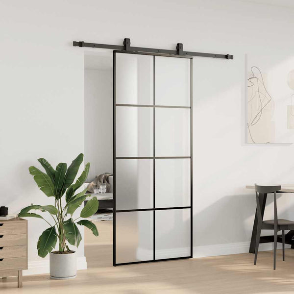 Liukuovi asennustarvikkeilla musta 90x205 cm ESG lasi