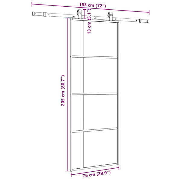 Liukuovi asennustarvikkeilla musta 76x205 cm ESG lasi