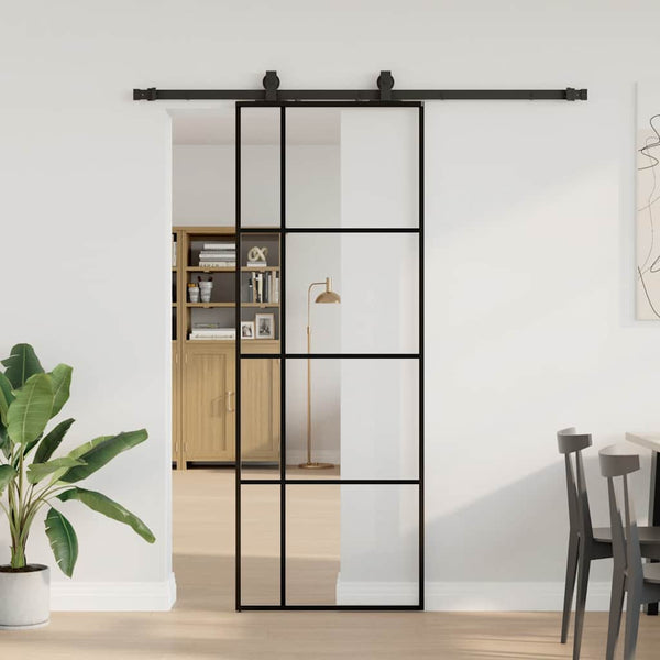 Liukuovi asennustarvikkeilla musta 76x205 cm ESG lasi