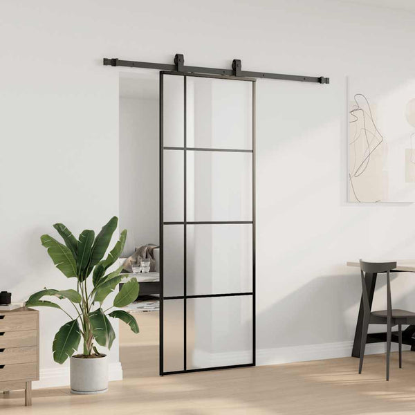 Liukuovi asennustarvikkeilla musta 76x205 cm ESG lasi