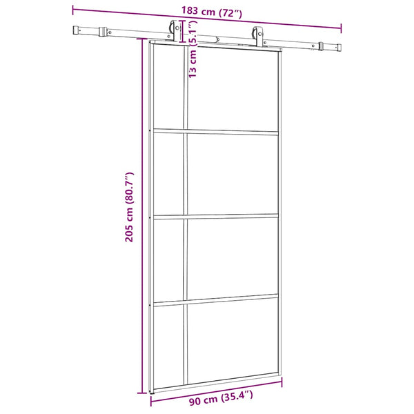 Liukuovi asennustarvikkeilla musta 90x205 cm ESG lasi