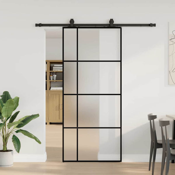 Liukuovi asennustarvikkeilla musta 90x205 cm ESG lasi