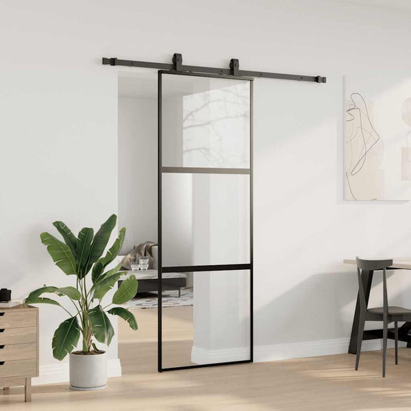 liukuovi laitteistosarjalla musta 76x205 cm karkaistu lasi