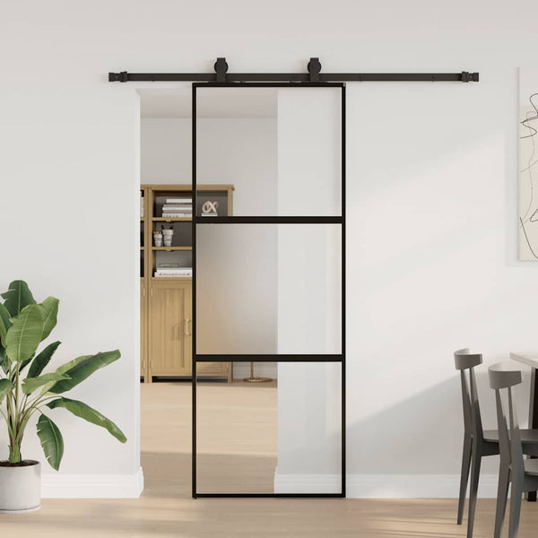 liukuovi laitteistosarjalla musta 76x205 cm karkaistu lasi