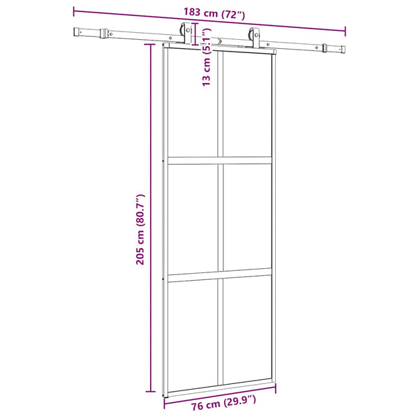 liukuovi laitteistosarjalla musta 76x205 cm karkaistu lasi