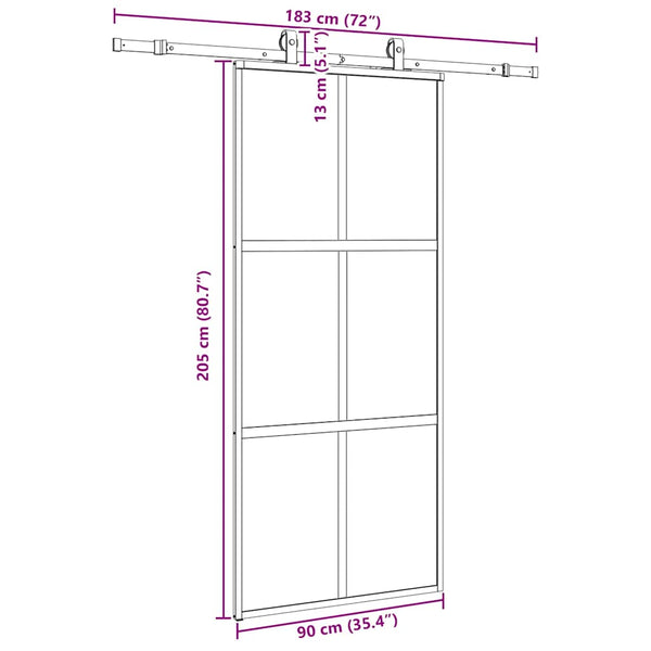 liukuovi laitteistosarjalla musta 90x205 cm karkaistu lasi