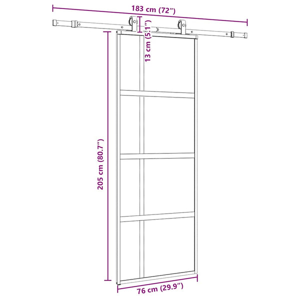 liukuovi laitteistosarjalla musta 76x205 cm karkaistu lasi