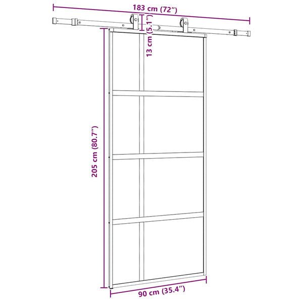 liukuovi laitteistosarjalla musta 90x205 cm karkaistu lasi