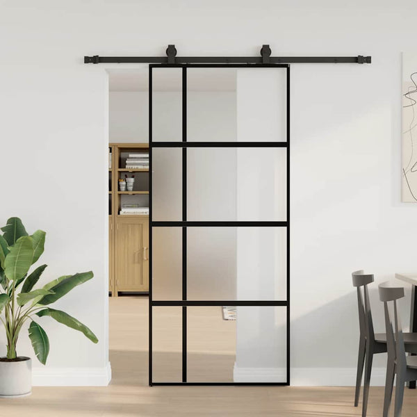 liukuovi laitteistosarjalla musta 90x205 cm karkaistu lasi